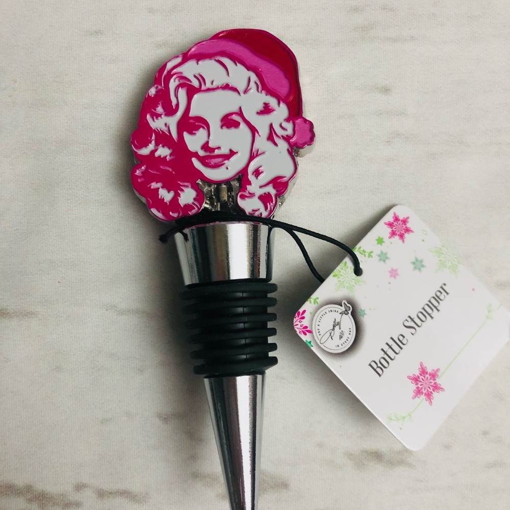 Viral Dolly Parton Christmas Bottle Stopper Cork Pink Red Santa Hat Wine NWT